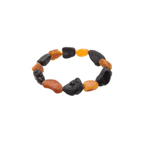 Genuine Amber Bracelet From Baltic Sea Made with Elastic Band Unpolished Cherry and Cognac 20 cm (7.9 Inches).