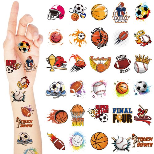 Libima 300 Pcs Assorted Sports Tattoos for Kids Boys Soccer Basketball Football Baseball Sports Temporary Tattoos Body Stickers for Sports Event Game Birthday Party Decorations Supplies for Kids Adult