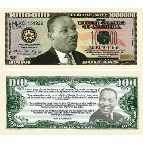 10 Martin Luther King Jr. Million Dollar Bills with Bonus “Thanks a Million” Gift Card Set