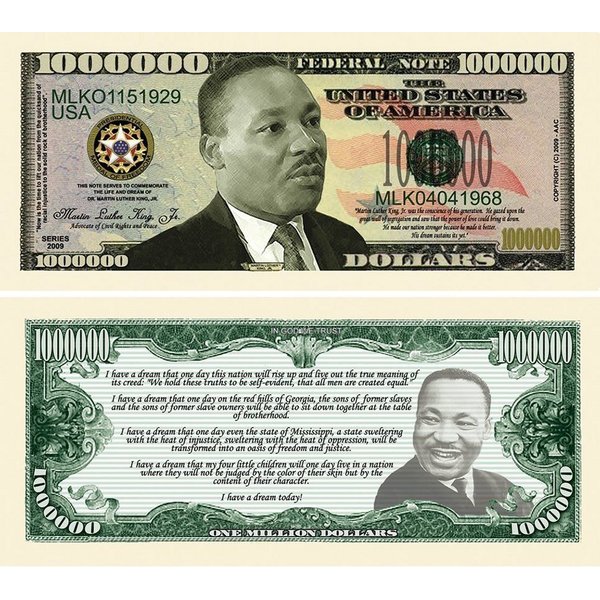 10 Martin Luther King Jr. Million Dollar Bills with Bonus “Thanks a Million” Gift Card Set