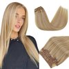 RUNATURE Clip in Hair Extensions Honey Blonde Real Human Hair Clip in Extensions for Women Highlight Clip in Real Hair Extensions Full Head Short Extensions 12 Inch 80g 7Pcs