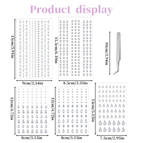 5 Sheets Face Gems Jewels Stickers, Teardrop Rhinestones for Face, Self Adhesive Rhinestones for Face, Hair, Makeup, Nail Decorations, DIY