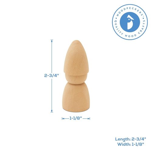 Gnome Wood Peg Dolls Unfinished 2-3/4 inch, Pack of 50 Peg People for Crafting, Miniature Figures & Small World Play, by Woodpeckers