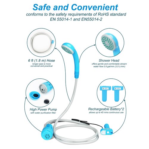 innhom Portable Shower Camping Shower Outdoor Camp Shower Pump, Electric Rechargeable Portable Camping Shower, Powered by Rechargeable Battery, 1 Year Warranty