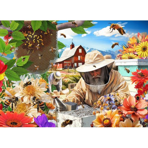 Vermont Christmas Company Beekeeper Farm - 1000 Piece Puzzle - Fully Interlocking & Randomly Shaped Pieces - 26 5/8" x 19 1/4" - Puzzle for Adults