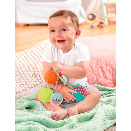 B. toys- B. baby- Sensory Baby Rattle – Baby Toy – 4 Balls & Clip – Colors, Textures & Sounds – Sounds So Squeezy- 3 Months +