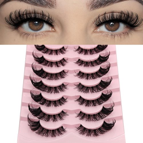 MIKIWI False Eyelashes Clear Band Fluffy Curly Eyelashes Soft and Lightweight Lashes 7 Pairs Wispy Lashes(GL10)