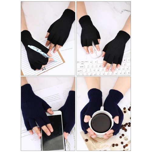 SATINIOR 3 Pairs Women Fingerless Gloves Winter Half Finger Knit Gloves for Women Men (Black, Dark Gray, Navy Blue)