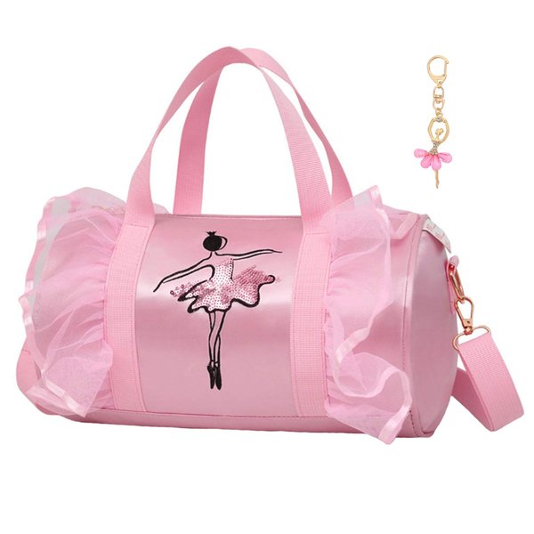Dorlubel Cute Ballet Dance Bag Gym Travel Duffle Bag for Girls Tutu Dress Bag with Key Chain for Girls (Pink2 of Long Mesh)