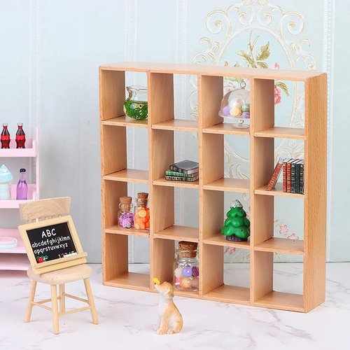 Toddmomy Dollhouse Miniature Wooden Storage Rack 16 Grid Shelves Doll House Wall Rack Bookshelf Display 1/12 Dollhouse Furniture Accessories Miniature Dollhouse Rack (6.69 * 6.69 * 1.38inches)