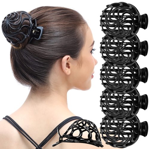 RC ROCHE ORNAMENT 6 Pcs Womens Shell Dome Round Circle Stylish Fashion Plastic Strong Grip Hinge Side Slide Bun Maker Clips Girls Beauty Accessory Hair Clip, Medium Black