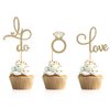 Donoter 48 Pcs Gold Glitter Diamond Ring Love I Do Cupcake Topper Picks for Wedding Engagement Party Cake Decorations