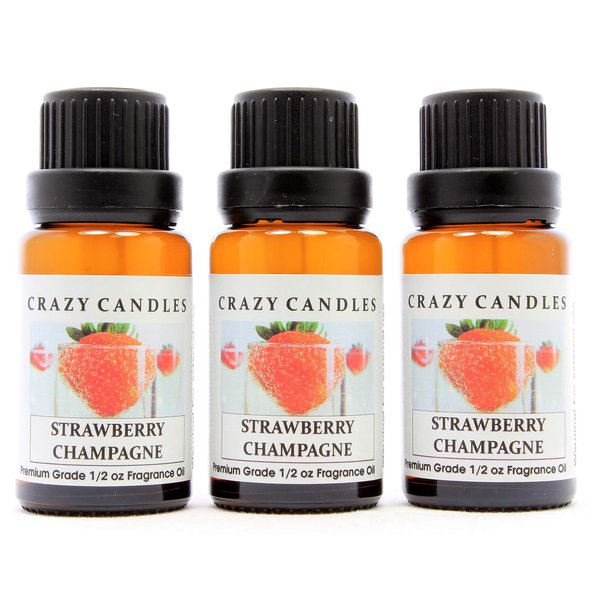 Crazy Candles Strawberry Champagne (Made in USA) 3 Bottles 1/2 FL Oz Each (15ml) Premium Grade Scented Fragrance Oil