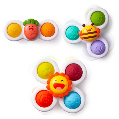 LiKee Strong Suction Cup Fidget Spinnerz Sensory Bath Toys for Baby 12 18 Months Airplane Car Travel Table & Window Toys for 1 2 Year Old Toddler Boys and Girls (Sun)
