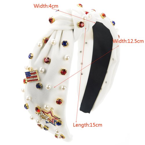 TailaiMei 4th of July Rhinestone Knotted Headband for Women, USA Flag Star Jeweled Crystal Embellished Ladies Twist Wide Hair Band Accessories Holiday Makeup Hair Hoop Gifts (White)