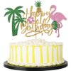 PALASASA Glitter Flamingo Happy Birthday Cake Topper,Hawaiian Luau Tropical Pineapple Theme Kids Boys Girls Party Decoration Supplies