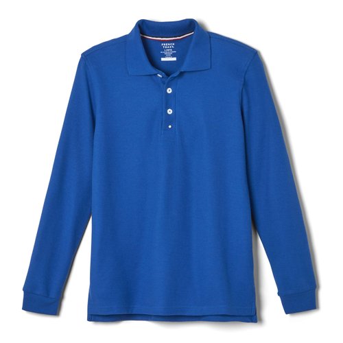 French Toast Big Pique Polo School Uniform Shirt with Long Sleeves for Boys and Girls, Royal, 18-20