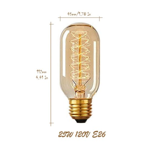 CTKcom T45 25 Watt Vintage Antique Light Bulbs E26 Base(4 Pack)- Antique Dimmable Bulb Spiral Tungsten Equivalent Warm Yellow Lamps for Home Light Fixtures Decorative 110V-130V