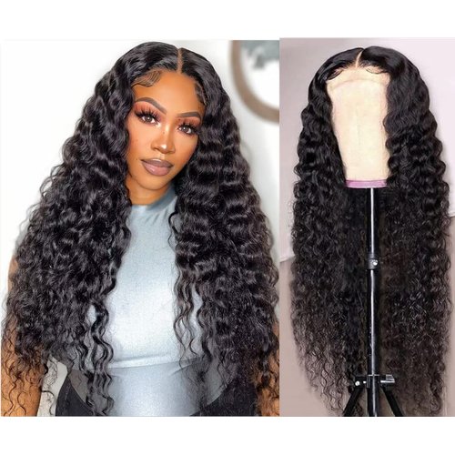 Deep Curly Lace Front Wigs Human Hair Wet and Wavy Human Hair Wigs HD Brazilian Transparent Pre Plucked Human Hair Wigs for Black Women Curly Human Hair Wigs (5x5 deep wave lace closure wigs, 32IN)