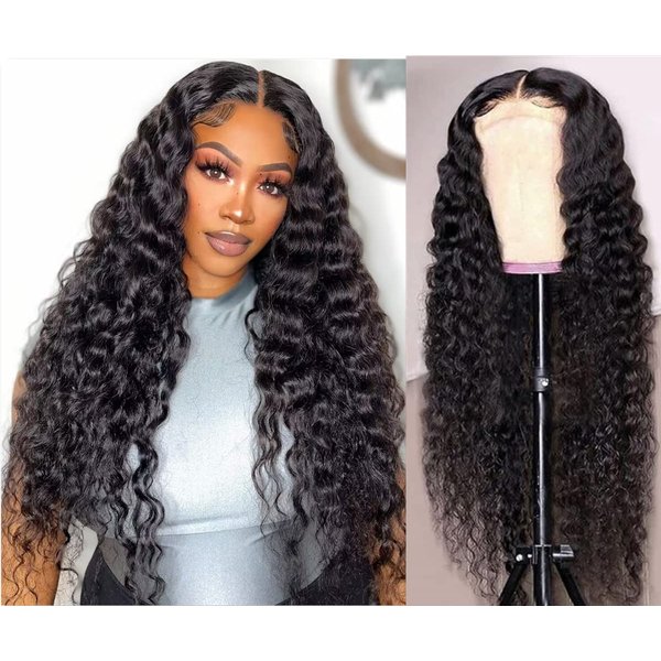 Deep Curly Lace Front Wigs Human Hair Wet and Wavy Human Hair Wigs HD Brazilian Transparent Pre Plucked Human Hair Wigs for Black Women Curly Human Hair Wigs (5x5 deep wave lace closure wigs, 32IN)