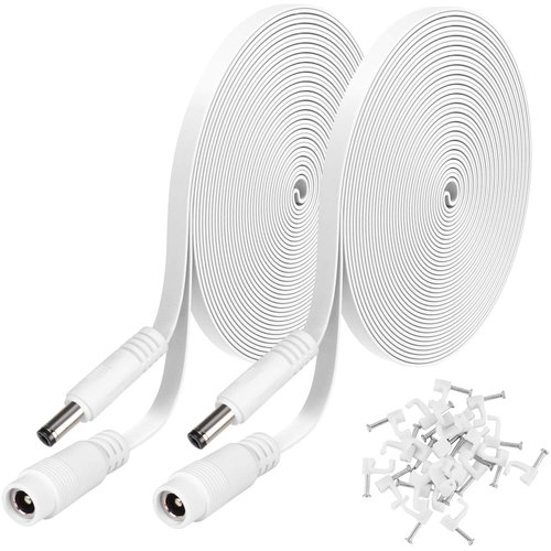 2 Pack DC Power Extension Cable 20ft 2.1mm x 5.5mm Compatible with 12V DC Adapter Cord for CCTV IP Camera, LED, Car, White
