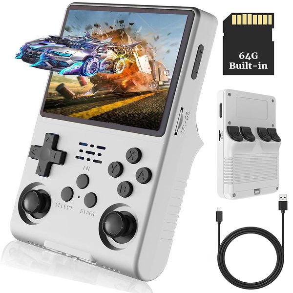 R36S Retro Handheld Game Console, Mini Retro Video Console with 64G TF Card Built-in 20000+ Classic Games, Linux System 3.5 Inch IPS Screen Portable Pocket Video Player