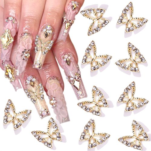 3D Alloy Butterfly Nail Charms,10pcs Metal Butterfly Nail Gems Nail Rhinestones Shiny Crystal Nail Art Charms,Nail Decoration Rhinestones for Nails DIY Manicure Jewelry Accessories Women Nail Supplies