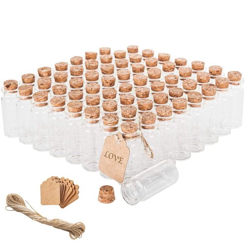 Brajttt 64PCS Cork Stoppers Glass Bottles, DIY Decoration Small Tiny Glass Jars Favors,Mini Vials Cork,10ml Storage Container for Art Crafts for Wedding Party Supplies