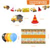 Mpanwen Construction Birthday Party Supplies, 136 Pcs Dump Truck Party Decorations for Boys Baby - Backdrop, Banner, Toppers, Balloons, Cupcakes Wrappers, Party Traffic Signs, Tablecloth