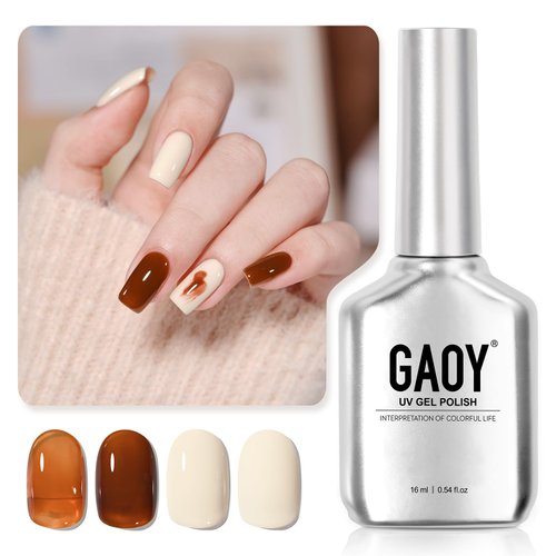 GAOY Gel Nail Polish, 16ml 2 Colors 2078 2079 Milky Coffee Brown Soak Off UV Gel Polish Set for N...