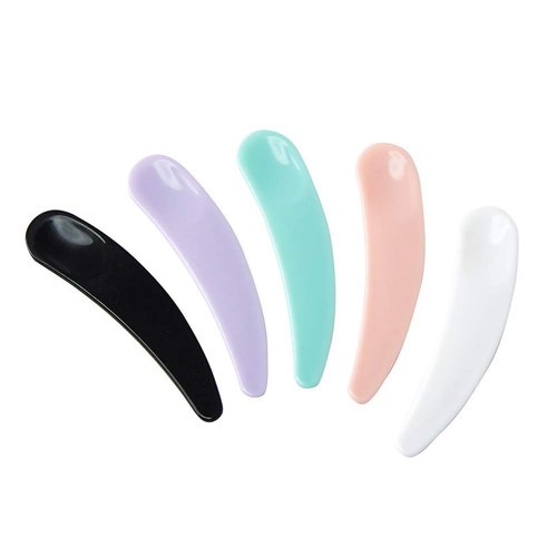 100 Pieces Plastic Mini Cosmetic Spatula Disposable Curved Scoop Makeup Mask Cream Spoon Facial Cream Mask Spoon Makeup Mask Spatula(White, Pink, Purple, Green, Black)