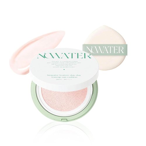NOWATER Tea Tree Tone-up Sun Cushion (SPF50+, PA++++) | No.21 | Cushion Foundation with UV Protection | Hyaluronic Acid, Niacinamide | Korean Make up for face (0.88 fl.oz)