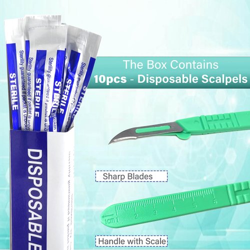 Disposable Sterile Scalpel #12, Podiatry & Professional Corn Callous Knife, Precision Carbon-Steel Blades with Plastic Handle - Individual Pouches - Podiatry Pedicure, Wart Removal & More - Box of 10