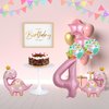 7pcs Pink Crown Dinosaur Balloons, Girl Dinosaur Birthday Number Mylar Foil Balloon Pink Dinosaur 4th Birthday Party Supplies Decorations (4th)