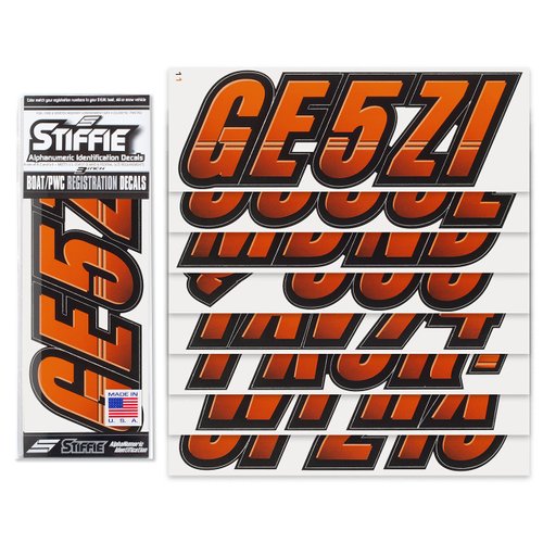 STIFFIE Techtron Orange/Black 3" Alpha-Numeric Registration Identification Numbers Stickers Decals for Boats & Personal Watercraft