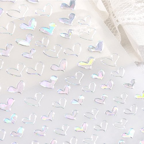 Laser Silver Hearts Nail Stickers for Nail Art Designs and Nail Decorations 3D Self Adhesive Nail Art Decals for Women Girls Kids for Fingernails Acrylic Nails Decor (6 Sheets)