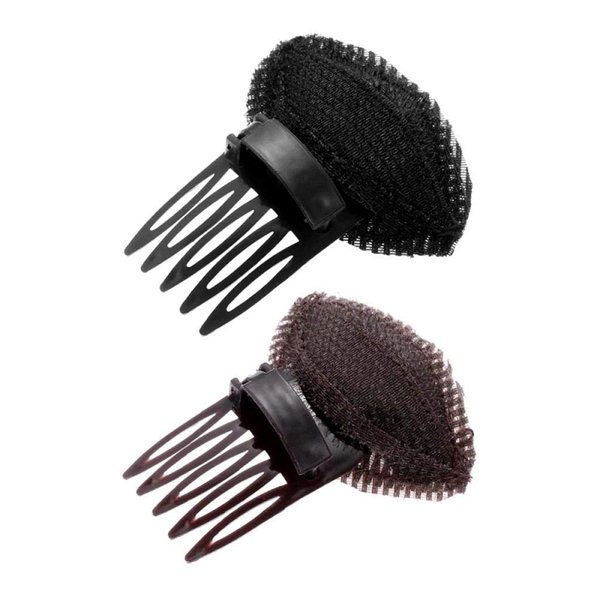 2Pcs Forehead Hair Volume Puff Sponge Pad Clip Comb Insert Tool Base DIY Princess Styling Increased Hair Sponge Pad 7x9cm (Black + Coffee)