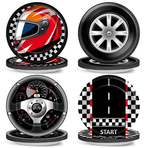 Justforjoyful 48Pcs Race Car Party Plates Racing Car Party Supplies Black Checkered Flag Dessert Plates 7in Racing Party Dinnerware Tableware Set for Kid Boy Birthday Baby Shower Home Party Decoration