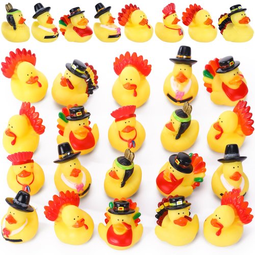 Karenhi 24 Pieces Thanksgiving Rubber Ducks 2 Inch Duckies Toys fall Rubber Duck Bath Toys Novelty Party Favors for Bathtub Shower Birthdays Holiday Gifts(Thanksgiving)