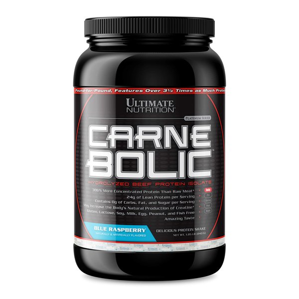 Ultimate Nutrition Carne Bolic Beef Protein Powder, Lactose Free Protein Shakes, Paleo and Keto Friendly with No Sugar or Carb, Low Calorie Isolate Powder, 30 Servings, Blue Raspberry