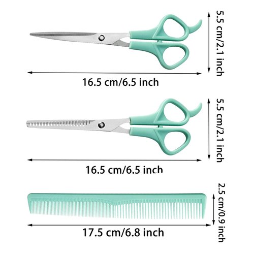 3 Pcs Hair Cutting Scissors Shears Kit, Stainless Steel Hair Cutting Scissors Thinning Shears Hair Cutting Teeth Scissors Professional Hairdressing Scissors Set for Adults Kids - Green