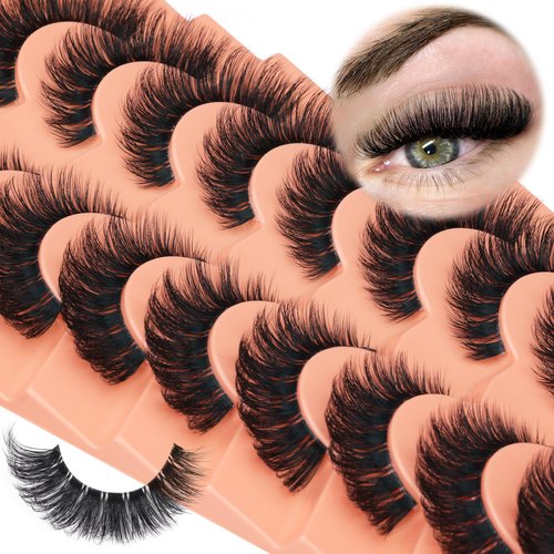Newcally False Eyelashes Russian Strip Lashes Wispy Mink Lashes Fluffy D Curl Fake Lashes Like Eyelash Extension Lash Strips 9 Pairs Pack