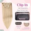 DIYOMO Hair Extensions Real Human Hair - Human Hair Clip In Extensions Soft&Natural Human Hair Extensions Clip Ins 120g 7pcs Real Hair Extensions Clip In Human Hair Straight&Invisible (18Inch,#16/22)