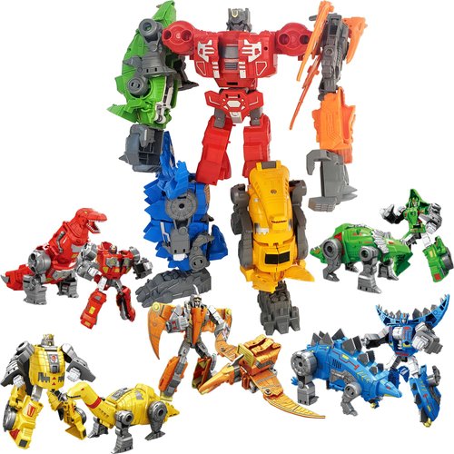 HSEONEJIA 5 in 1 Dinosaur Transforming Robot Toys, Wars Rescue Deformation Combination Dino Action Figures for 6-12 Years Kid Boys