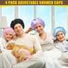 Fishent Shower Cap, 4 Packs Reusable Adjustable Double Layer Waterproof shower Caps for Women, Waterproof Bathing Shower Hat Hair Cap for Adult and Kids (Solid, Medium)