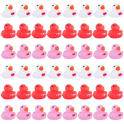 Wehhbtye 48 Pcs Valentine&#39;s Day Rubber Duckies, 2&#39;&#39; Mini Valentine Themed Ducks, 3 Colors Love He...
