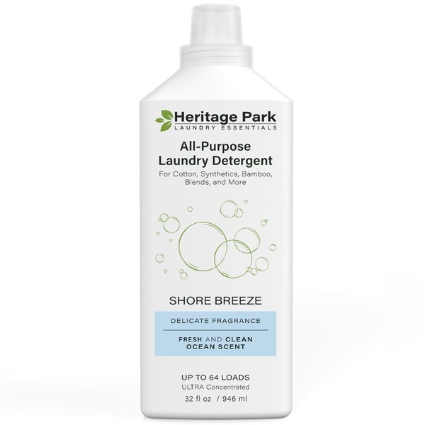 Heritage Park All-Purpose Shore Breeze, Lightly Scented, pH-Neutral Laundry Detergent - Stain-Fighting Enzymes, Ultra Concentrated Up to 64 loads (32 fl oz)