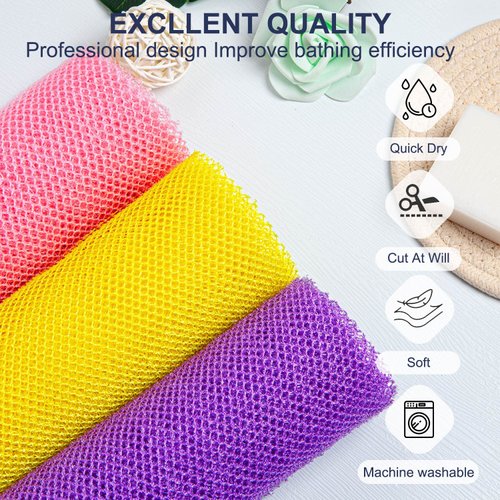 GIGULES 3 Pieces African Net Sponge African Exfoliating Net African Bath Sponge African Scrubbing Long Net Rag African Wash Net Shower Body Scrubber