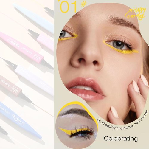 Metfdlaig Yellow Liquid Eye Liner Pen with Ultra Fine Felt Tip, 24 Hours Waterproof & Smudge-proof Eyeliner Pen, Quick Drying Formula Long Lasting High-Pigmented Eye Makeup Gift Kit(Yellow)