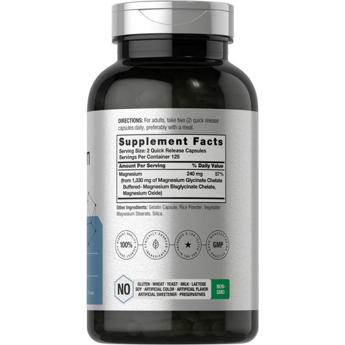 Horbäach Buffered Magnesium Glycinate | 1330mg | 250 Capsules | with Chelated Minerals | Non-GMO, Gluten Free